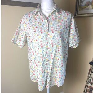 VTG Brooks Brothers Womens Mini Floral Print Top Sz L Cotton Feminine Classic
